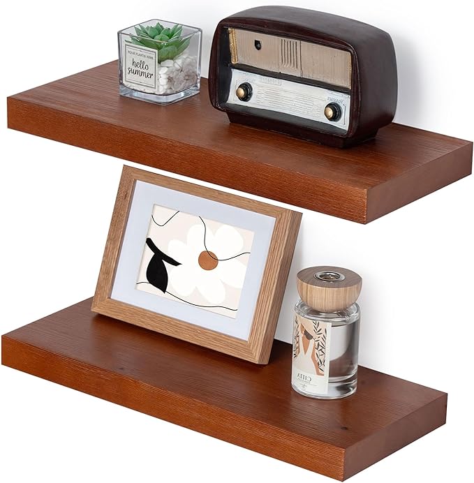 Marsmiles Wood Floating Shelves | Rustic Mahogany Wood Wall Shelves Set of 2 | 16