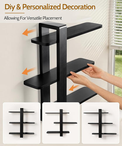 SUMGAR Black Floating Shelves for Wall Mounted Shelving Unit All Pine Wood 3 Tier Large Shelf for Bedroom Living Room Office Bathroom Home Decoration Storage Plant Photo Display Modern 20in
