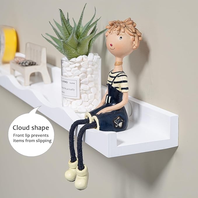 AZSKY Floating Bookshelf for Kids, Floating Shelves for Wall Cloud Picture Ledge Shelf White 23.6 Inches Nursery Book Shelves Set 3, Baby Book Shelf for Kids Room, Toddler Room, Nursery Decor