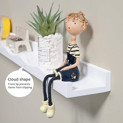 AZSKY Floating Bookshelf for Kids, Floating Shelves for Wall Cloud Picture Ledge Shelf White 23.6 Inches Nursery Book Shelves Set 3, Baby Book Shelf for Kids Room, Toddler Room, Nursery Decor