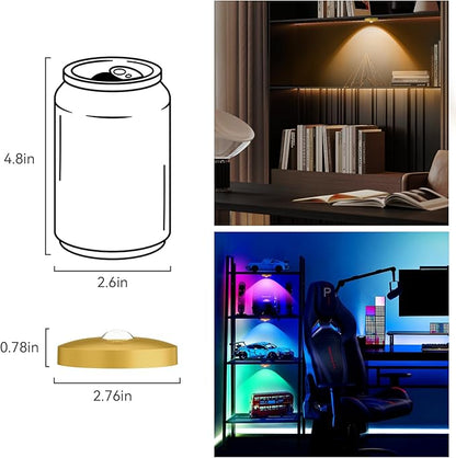 Yiliaw Rechargeable Puck Lights with Remote, Magnetic Under Cabinet Lighting, 1500mAh Battery Operated LED Tap Lights with Dimmer & Timmer for Kitchen, Closet, Shelf，Gold-3 Color Temps-12RGB，12-Pack