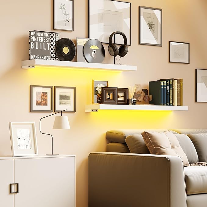 BAMEOS Floating Shelves with LED Lights, 31
