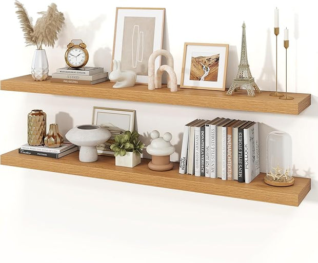 Floating Shelves for Wall, 9.3" Deep Wall Mounted Wood Shelves for Bathroom, Bedroom, Living Room, Kitchen, Hanging Shelf for Books/Storage/Room Decor (Oak, 55")