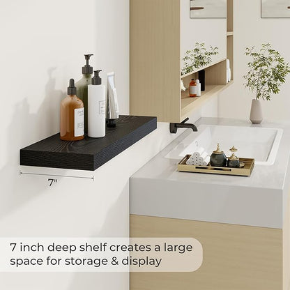 Dreamland 24 Inch Long Floating Shelves in Black,6.7 Inch Deep Floating Shelf for Wall,Large Display & Storage Shelf, Wall Shelf for Bathroom Bedroom Living Room Kitchen Office，Set of 2