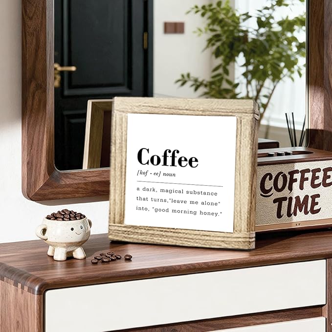 Wood Coffee Sign Funny Coffee Definition Sign Square Handmade Coffees Plaque For Kitchen Office Bar Decor Rustic Farmhouse Wall Art Wooden Coffees Bar Decor Signs 5.9x5.9 inches