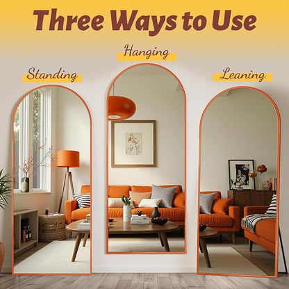 Antok 58" x18” Arched Full Length Floor Mirror, Orange Aluminum Frame, Free Standing/Wall Mount/Leaning for Bedroom, Living Room, Dressing Room