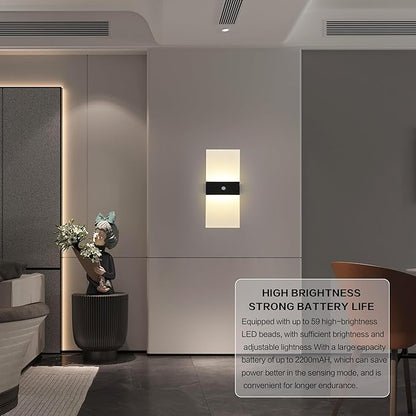 Rechargeable Wall Sconces Set of 2,Magnetic Wireless Led Wall Lamp, 2200Mah Battery Operated Motion Sensor Wall Lights Indoor Dimmable with Switch for Bedroom,Living Room,Hallway,Stair