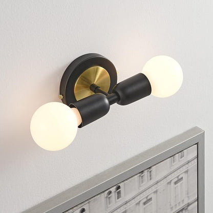 BRIGHTTIA Luna Duo 2 Light Wall Sconce - Mid Century Modern Fixture for Wall & Ceiling - Minimalist Edison Lamp for Hallway and Bathroom Vanity - Black & Gold (BW0026-2BG)