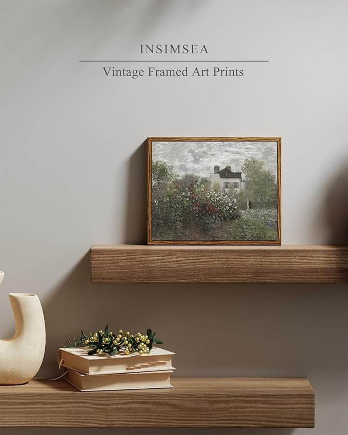 InSimSea Framed Canvas Wall Art Vintage Decor, Monet Flower Garden Painting Prints, Vintage Room Decor, Wall Decor Living Room Bedroom Kitchen Office Room Decor, 8