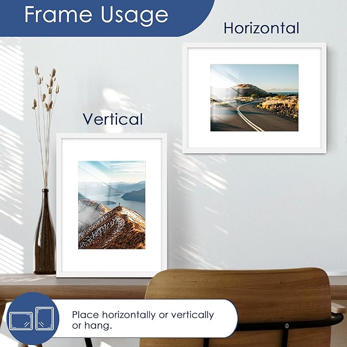 PEALSN 12x16 Picture Frame Set of 6, Display Pictures 8.5x11 with Mat or 12x16 without Mat for Wall Mounting Display, Photo Frames Collage for Wall Decor, White.