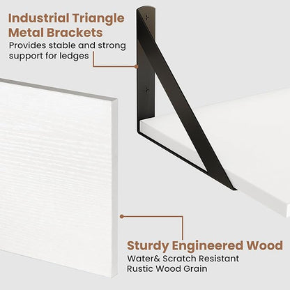 Axeman 32 Inch Floating Shelves | 8 Inch Deep White Wood Wall Shelves Set of 2 | 31.5" W x 8" D Rustic White Shelves for Bathroom Kitchen Living Room