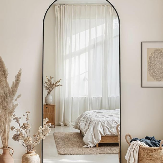 Full Length Mirror with Stand, 64"x21" Arched Full Body Mirror, Large Stand Up Aluminum Frame Floor Freestanding Hanging Leaning Mounted for Bedroom Living Room Entryway Black