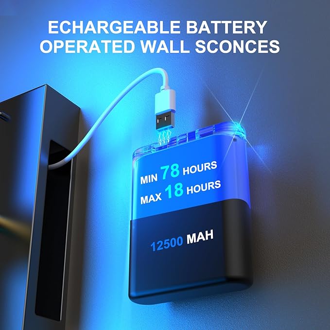 Crystal Battery Operated Wall Sconce, Black Rechargeable Wireless Wall Light Fixtures with Remote Control, 3CCT and 12 RGB Dimmable Wall Sconces Lamp for Bedroom Living Room Hallway