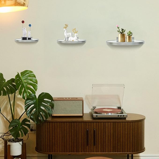 Cityelf Floating Shelves Wall Mounted Wall Decor Iron Glass Hanging Shelf Home Decor Set of 3 Display Ledge Shelves for Living Room Bedroom Office-Silver
