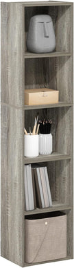 Furinno PASIR Book Shelf, 5-Tier Modern Bookshelf, Open Shelves Bookcase 9 x 12 x 52, for Living Room, Bedroom, Home Office, French Oak
