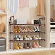 3 Tier Shoe Rack for Closet Shoe Organizer with 5 Hooks, Long Shoe Shelf Storage for Shoe and Boot Stackable Free Standing Shoe Rack for Entryway, Garage, Small Spaces, Dorm, Brown