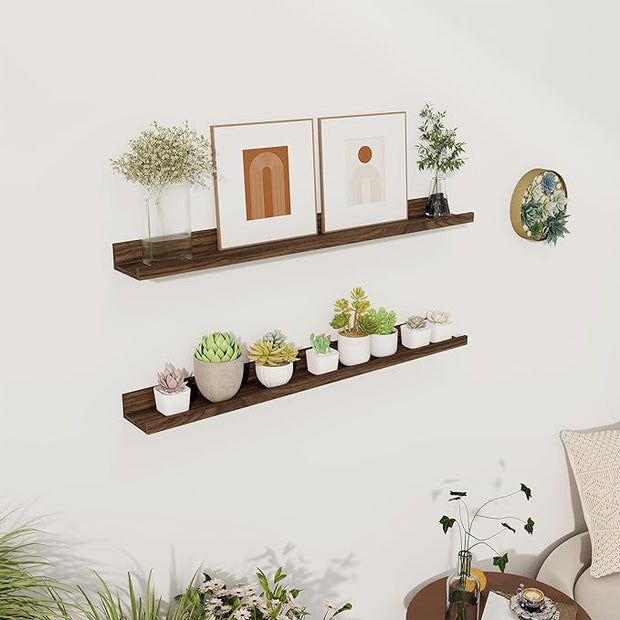 Axeman 30 Inch Floating Shelves | Picture Ledge Shelf Set of 2 | Walnut Wall Shelves with Lip | Walnut Picture Shelf for Wall with Ledge | Photo Ledges 30 Inch