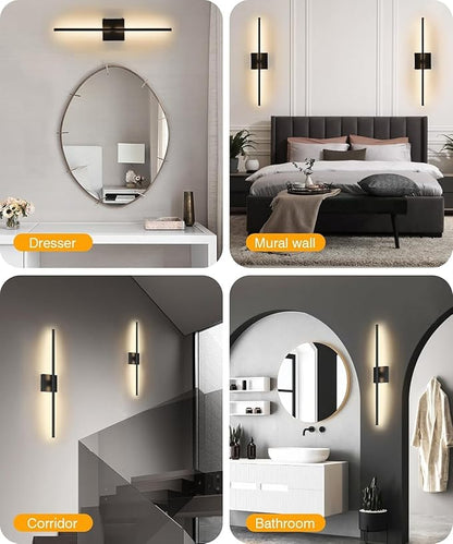 Battery Operated Wall Sconces Set of 2, Dimmable Battery Wall Sconce with Remote Control, Black LED Rechargeable Sconces, 36 Inch Modern Wireless Wall Lights for Bedroom, Living Room,Hallway