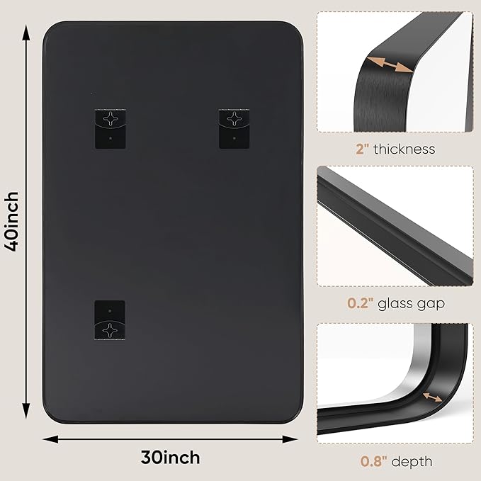 DUMOS Black Vanity Bathroom Mirror for Wall, Metal Framed Rounded Rectangular Modern Mirrors for Over Sink, 30x40 Inch for Farmhouse, Tempered Glass, Hangs Horizontally or Vertically