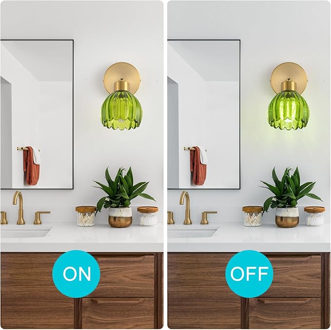 Wall Sconces Vintage Fixture Light, Vanity Lights for Bathroom, Modern Wall Light Fixtures, Metal Sconces Wall Lighting with Glass Shade, Farmhouse Wall Lamp for Bedroom Living Room