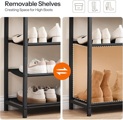 HOOBRO Shoe Rack, 5 Tier Shoe Storage Organizer with 2 Non-Woven Drawers, 12-16 Pairs of Shoes for Entryway, Shoe Shelf with 4 Oxford Fabric Shelves and Wooden Top, Closet, Rustic Brown BF78XJ01