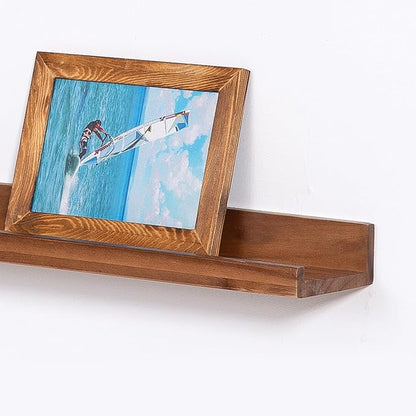 MBYD 48 Inch Wood Photo Picture Ledge Shelf, Light Walnut Wall Floating Nursery Book Shelves, Wall Mount Hanging Display Shelves for Bedroom Office Bathroom Living Room Décor, 3 Same Sizes