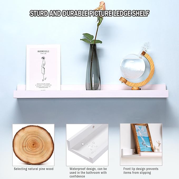 AZSKY 24 Inch Picture Ledge Shelf Floating Shelves Wall Mounted Set of 3 White