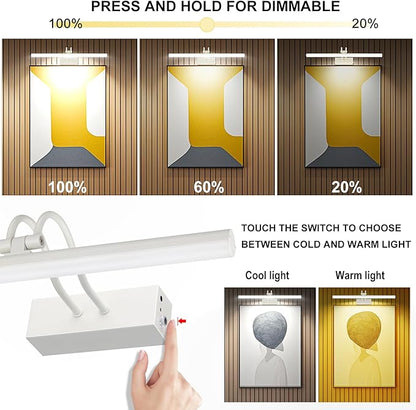 Picture Light,Picture Lights for Wall Cordless,16" Picture Lights with Timer and Dimmable,Battery Wall Lights for Display Gallery Painting Art Frame Portrait-WH