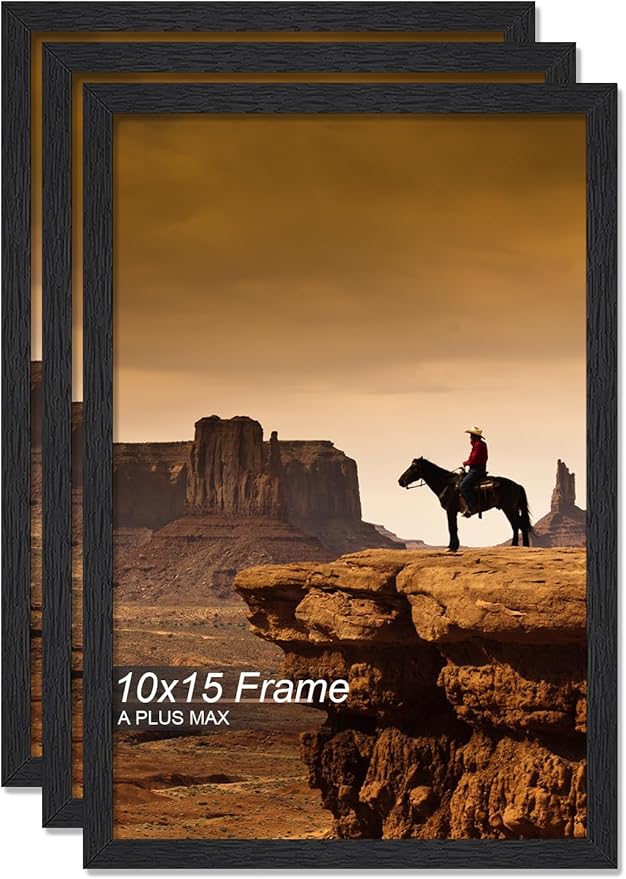 A PLUS MAX 10x15 Picture Frame Set of 3, Black Engineered Wood Frame for 10 x 15 Inch Picture Poster Photo, Light Weight 10 by 15 Frame with Wood-grain for Wall - 3 Pack/Black/10 x15