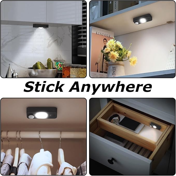LED Motion Sensor Puck Lights, Rechargeable Cabinet Lights, Stick on Wireless LED Night Light for Closet, Drawer, Shelf, Under Cabinet, Daylight White 4Pack, USB Charging Cord Included