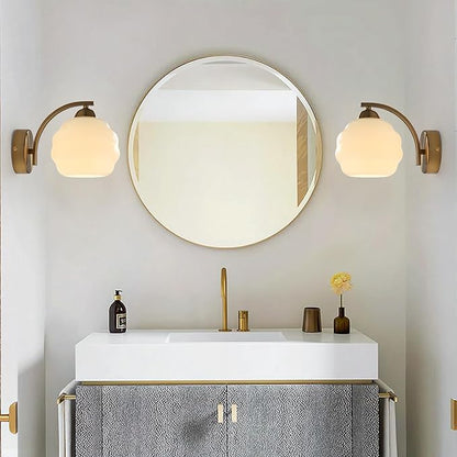 Milk Glass Wall Sconce Brushed Gold Wall Sconce Globe Vanity Lights Sconces Set of 2 Mid Century Wall Mounted Light Modern Bathroom Sconces Wall Lighting Set of 2 Bathroom Wall Lamp