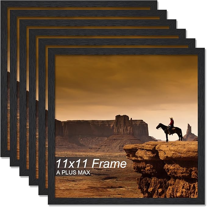 A PLUS MAX Square 11x11 Frame Set of 6, Black Engineered Wood Picture Frame for 11 x 11 Picture Poster Photo, Light Weight 11by11 Frame with Wood-grain for Wall - 6 Pack/Black/11 x11