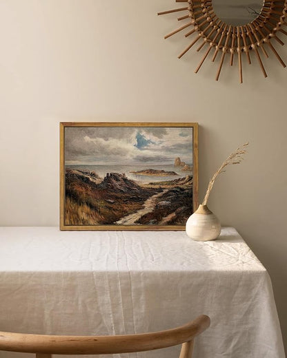 SHENIFY Landscape Framed Canvas Wall Art Vintage Classical Seaside Path Wilderness Prints Modern Hallway Kitchen Office Decor - 8x10in Natural Framed