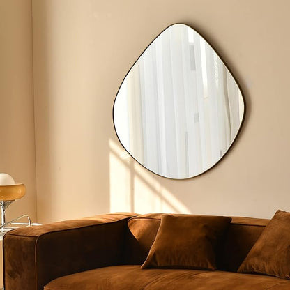 Asymmetrical Wall Mirror Matel Brass Framed Wall Mirror for Living Room Bedroom Bathroom Entryway Wall Decor 28.2" L x 27.8" W ELE-003G