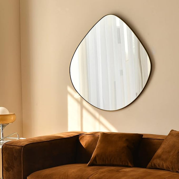 Asymmetrical Wall Mirror Matel Brass Framed Wall Mirror for Living Room Bedroom Bathroom Entryway Wall Decor 28.2" L x 27.8" W ELE-003G
