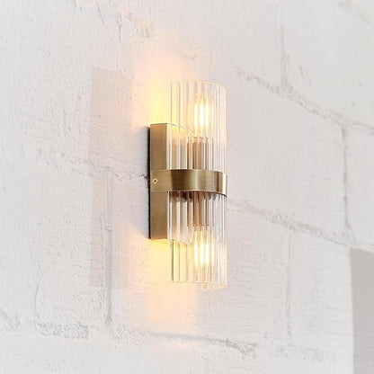 GLOBE Electric 65000046 2-Light Wall Sconce, Matte Brass, Ribbed Glass Shade, E12 Base Sockets, Wall-Lamp Dimmable, Lights for Bedroom, Kitchen Sconces Lighting, Home Decor, Mounted Bedside Lamp