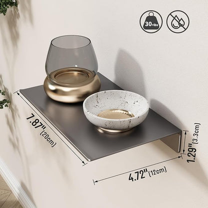 Danpoo Small Floating Shelf for Wall Storage, Mini Display Shelf for Collectibles, Metal Wall Shelf for Bathroom/Living Room/Kitchen/Bedroom(Grey, 8")