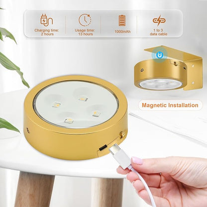 6Pcs Rechargeable Picture Lights,13 RGB Color Magnetic Led Wireless Art Display Light Battery Operated Wall Lights for Pictures with Remote Dimmable and Timer, for Picture Frame Paintings-RGB Gold