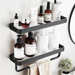 15.7in Bathroom Wall Shelf (2 Tier), Glass Shelf for Wall Mounted, Black Shower Caddy Shelves, Bathroom Shelves with Towel Holder for Shower Organization and Storage