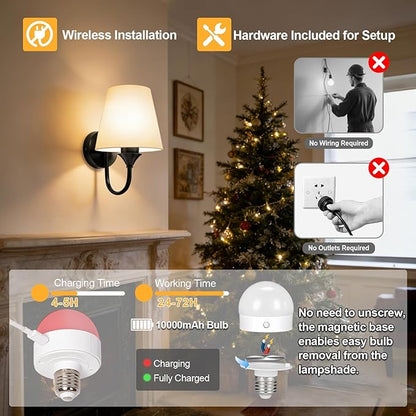 Battery Operated Wall Sconces Set of 2, Black 10000mAh Rechargeable Dimmable LED Bulb, 15 Colors & Remote, with Fabric for Bedroom Living Room Hallway Staircase Decor