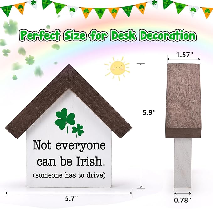 MBL St Patrick's Day Decoration - Funny Wood Irish Decor, Happy Saint Patricks Day Accessories Gifts Green Shamrock Home Table Office Shelf Bar Spring Tiered Tray Centerpiece Gifts for Women Men