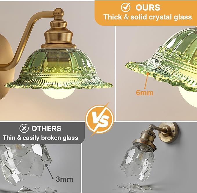 Redluck Battery Operated Wall Sconce with Remote Control, Vintage Green Glass Wireless Wall sconces Set of Two, Rechargeable Battery Powered Wall Lamp for Bedside Bedroom Living Room Hallway Decor