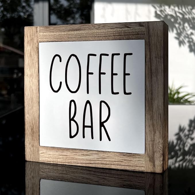 Coffee Bar Sign and Decor Set - Wooden Box Signs for Home, Farmhouse Wood Table Decor, Country Style Cafe Decoration