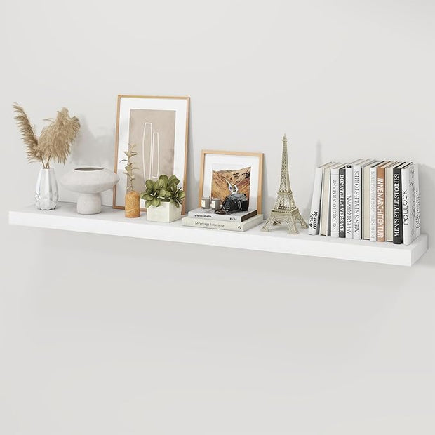 Floating Shelves for Wall, 9.3" Deep Wall Mounted Wood Shelves for Bathroom, Bedroom (White, 55)
