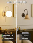 Battery Operated Gooseneck Wall Sconces Set of 2, Glass Globe Wireless Lights with Remote & Touch, Rechargeable Brushed Gold Sconce, 3 Color Dimmable Ambient Lighting for Bedroom Living Room