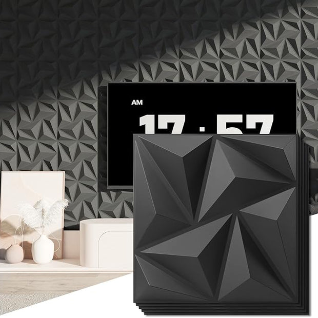 Art3d 3D Wall Panels 20 Pack, 11.8" x 11.8" (19 Sq.ft) PVC Wall Panels, Glue Up Wall Decor for Living Room, Bedroom, Office, Black