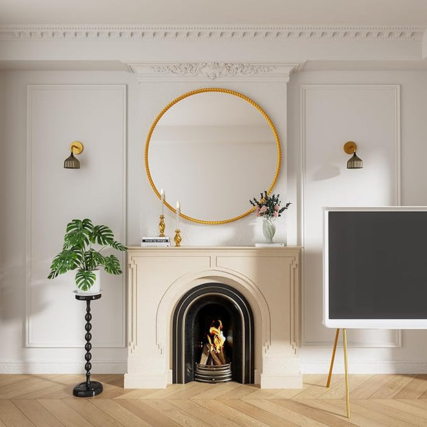 PROHOMEWARE Gold Round Bathroom Mirrors, 32 inch Circle Wall Mounted Hanging Mirror for Entryway, Living Room, Hallway, Bathroom, Bedroom