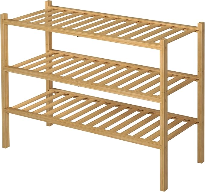 3 Tier Bamboo Shoe Rack for Closet Free Standing Wood Shoe Shelf Storage Organizer for Entryway Small Space Stackable 27
