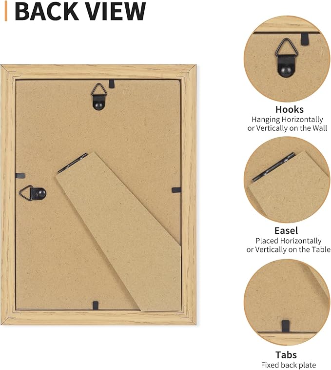 ATOBART 5x7 Picture Frame Set of 4, Displays 4x6 with Mat or 5x7 Without Mat, Photo Frames for Wall Hanging or Tabletop, Includes HD Plexiglass, Natural Wood Grain