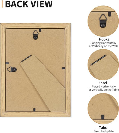 ATOBART 5x7 Picture Frame Set of 4, Displays 4x6 with Mat or 5x7 Without Mat, Photo Frames for Wall Hanging or Tabletop, Includes HD Plexiglass, Natural Wood Grain